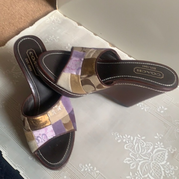 Y2K COACH SIGNATURE CHELSEA PLATFORM PATCHWORK LEATHER SZ 6M BROWN WEDGES HEELS - Picture 5 of 15